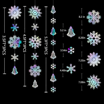 Skiennix 40 Ft Snowflakes Party Decorations - Iridescent Holographic Garland for Winter Wonderland Decor