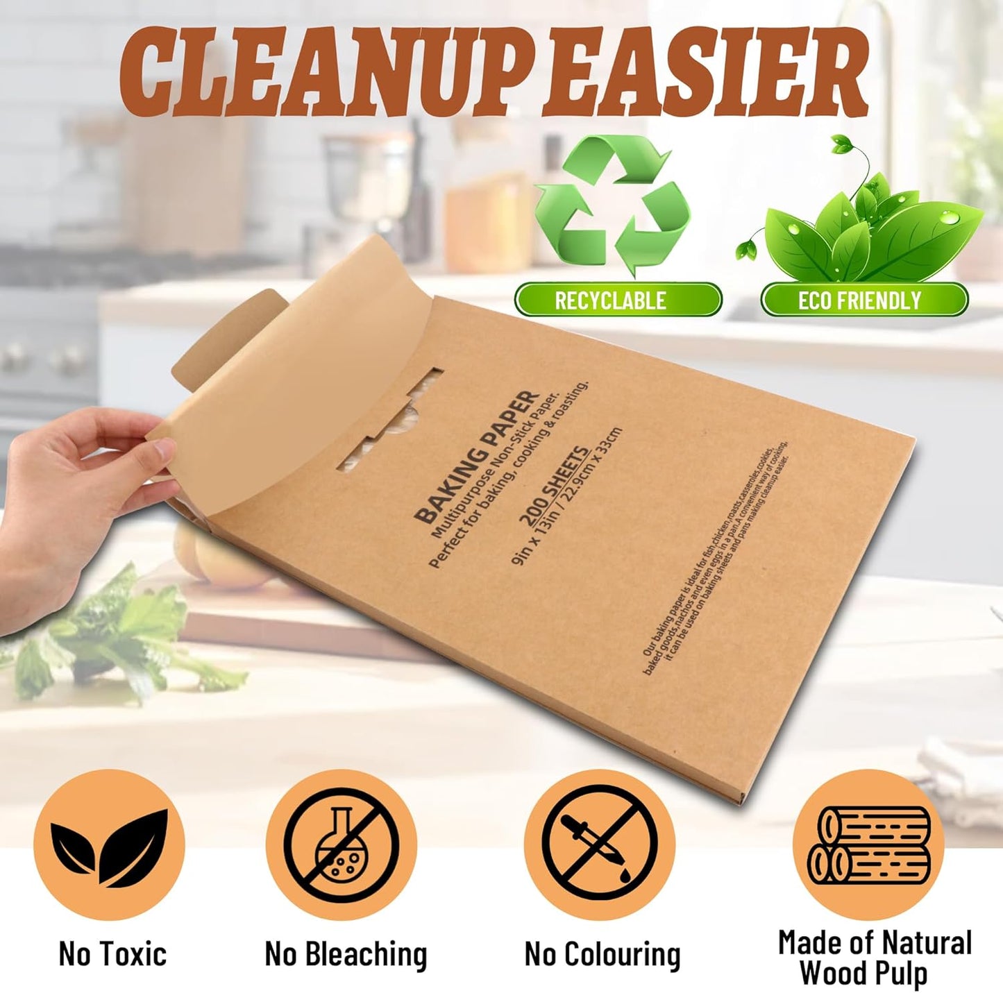 Skiennix Parchment Paper Sheets - 120 Pcs Non-Stick & Unbleached Baking Liners | 9 x 13 Inch, Heat Resistant