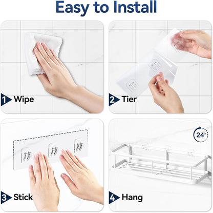 YASONIC Shower Caddy - No Drill Wall-Mounted Organizer with Removable Hooks | Rust-Proof, White, 2 Pack