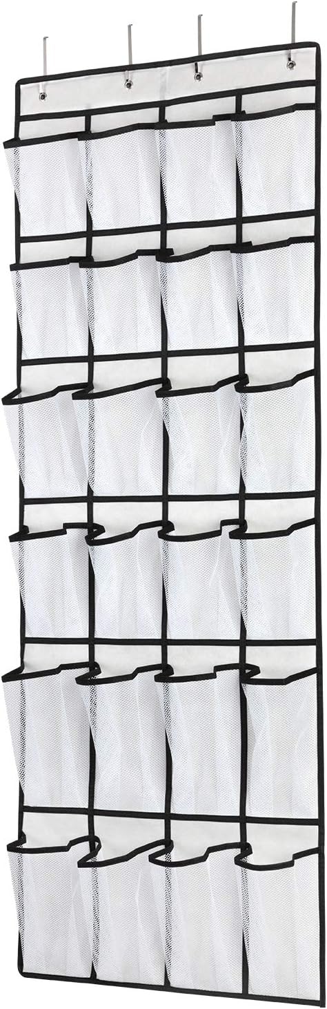 SAVERHO Over The Door Shoe Organizer - 24 Large Mesh Pockets for Easy Storage | White Hanging Rack