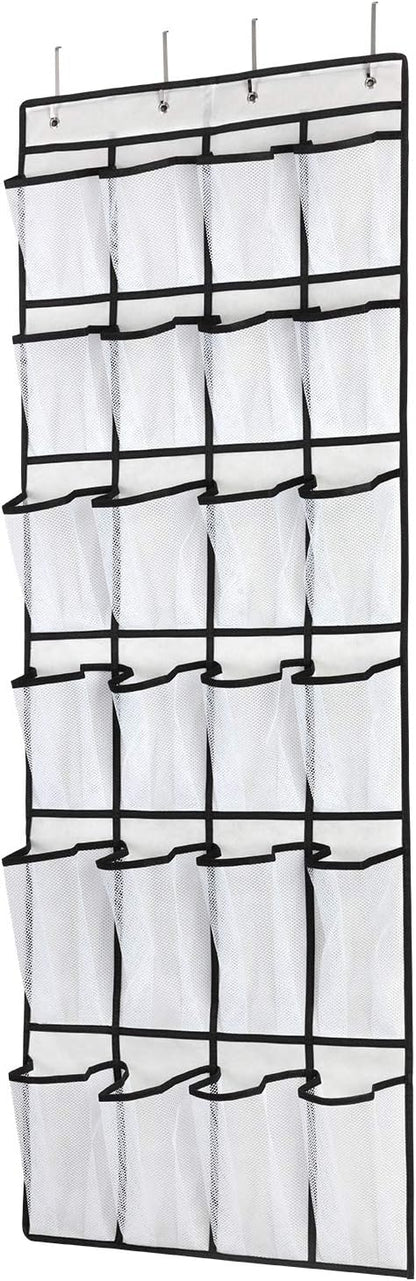 SAVERHO Over The Door Shoe Organizer - 24 Large Mesh Pockets for Easy Storage | White Hanging Rack