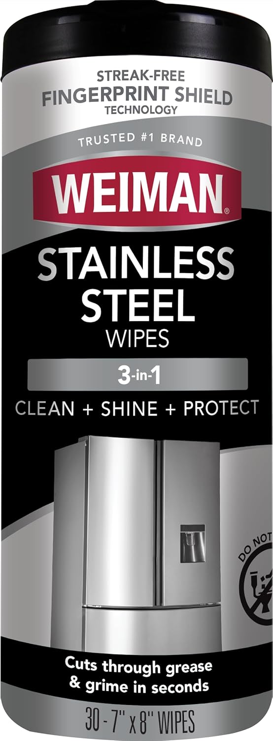 Weiman Stainless Steel Cleaner Wipes - 30 Count Anti-Fingerprint, Grease & Streak Remover for Appliances