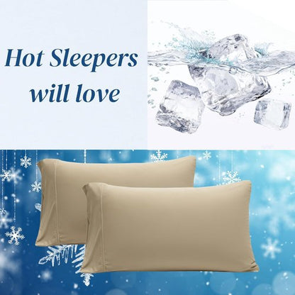 Beckham Hotel Collection Cooling Pillowcases - Silky Soft & Breathable | Standard/Queen Size Set of 2, Sand