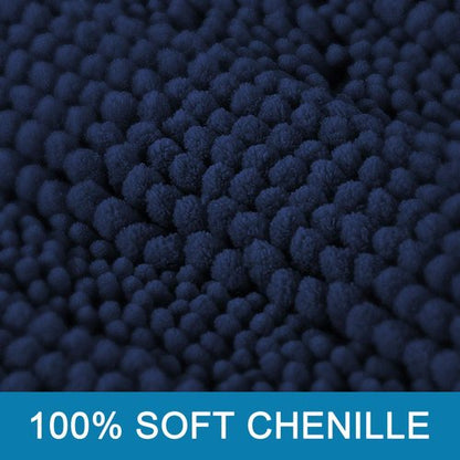 H.VERSAILTEX Bath Mats for Bathroom Non Slip Extra Thick Chenille Striped Bath Rug 24" x 36" Absorbent Non Skid Fluffy Soft Shaggy Rugs Washable Dry Fast Plush Mats for Indoor, Bath Room, Tub - Navy