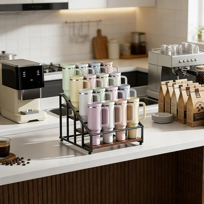 MOJOHAND 4-Tier Tumbler Organizer - Holds 16 Stanley 40 oz Tumblers & Water Bottles | Perfect for Kitchen & Pantry
