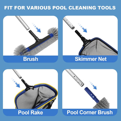 Poolvio 5-in-1 Pool Cleaning Kit - Semi-Deep Skimmer, Aluminum Leaf Rake & 20' Brush with 13ft Pole