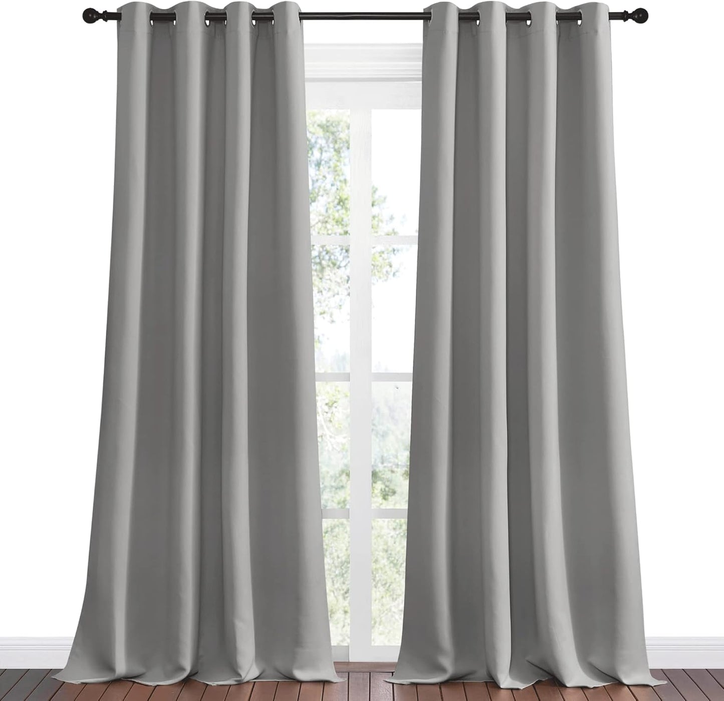 NICETOWN Silver Grey Room Darkening Curtain Panels - 96" Long | Heat-Blocking Drapes for RV & Studio (55" Width, 2 Panels)