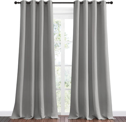 NICETOWN Silver Grey Room Darkening Curtain Panels - 96" Long | Heat-Blocking Drapes for RV & Studio (55" Width, 2 Panels)