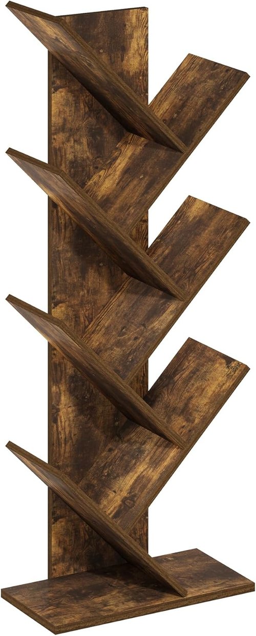 Furinno 7-Tier Tree Bookshelf - Stylish Angled Open Design for Room Decor | Amber Pine, 8.4 x 15.7 x 39.4