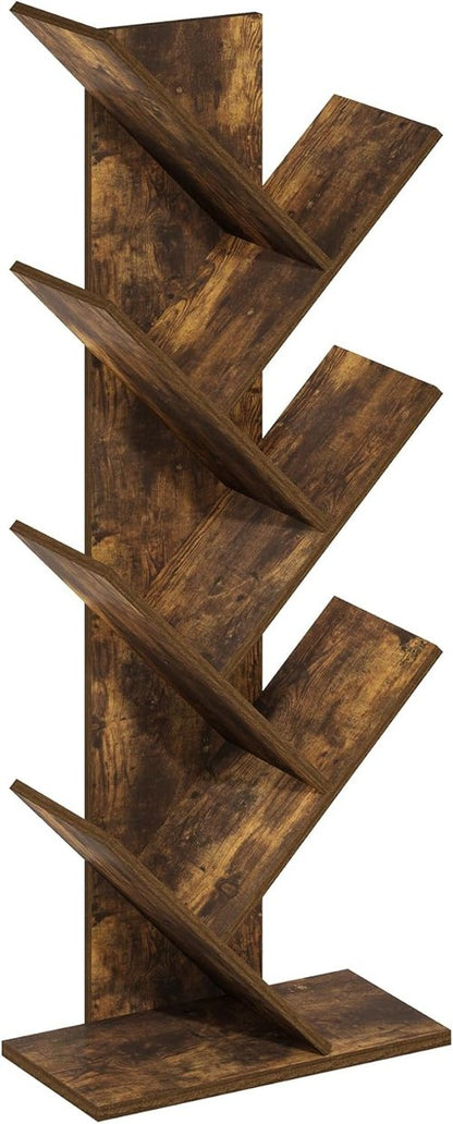 Furinno 7-Tier Tree Bookshelf - Stylish Angled Open Design for Room Decor | Amber Pine, 8.4 x 15.7 x 39.4