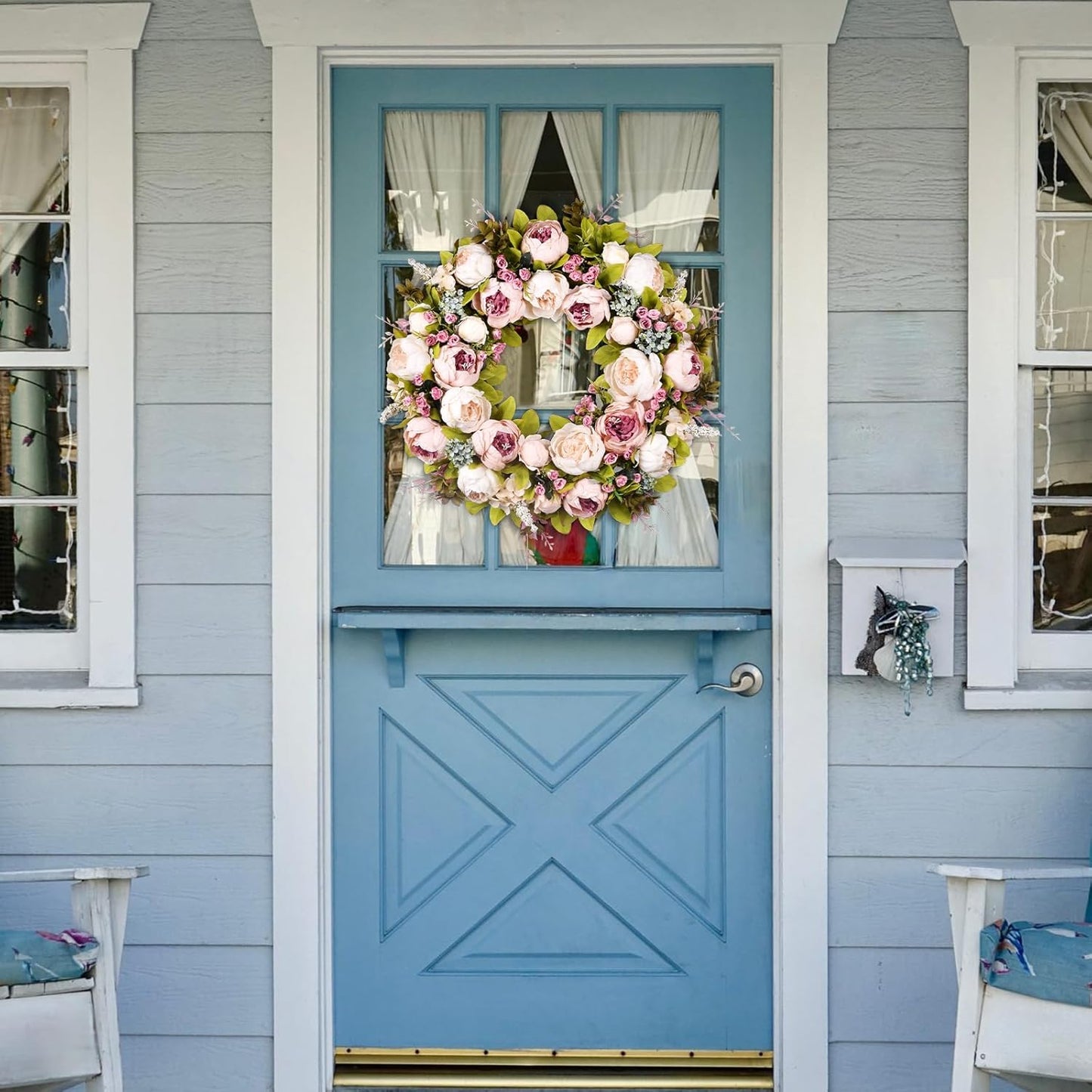Peony Rose Spring Wreath by [Brand Name] - 22 Inch Handmade Floral Decor for Front Door & Windows