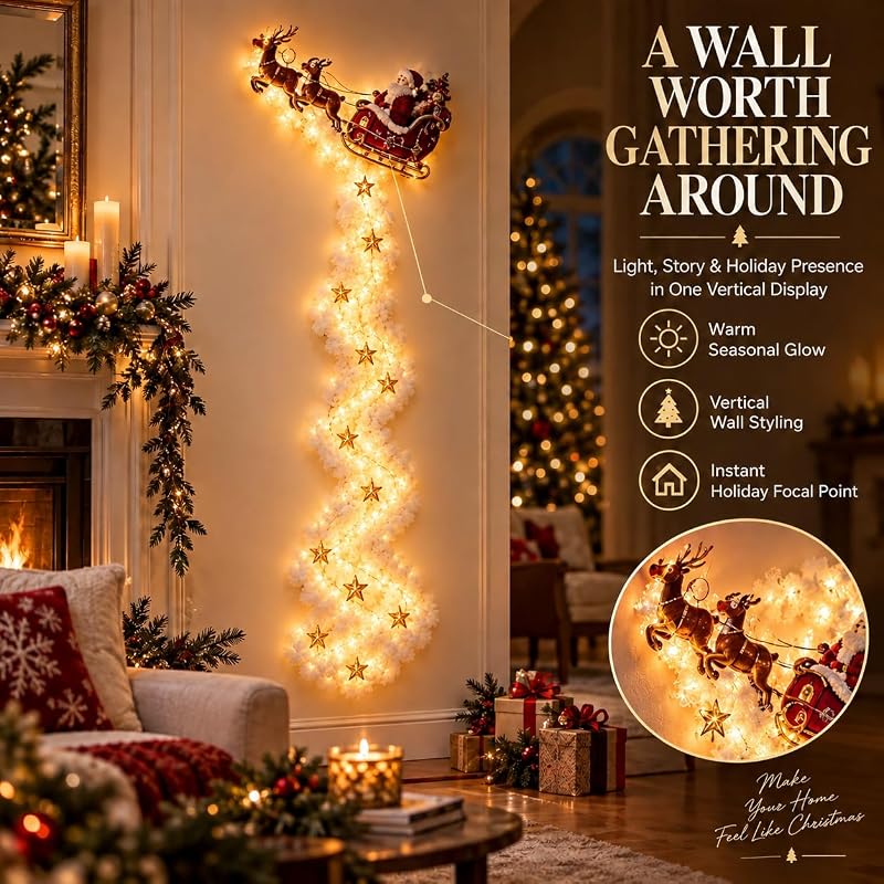 Christmas Magic Trail Wall Light - Santa Sleigh & Reindeer, Style-D