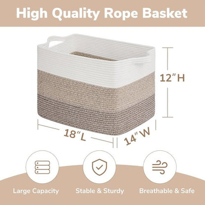 Goodpick Large Cotton Rope Storage Basket - 18"x14"x12" Organizer for Blankets & Toys | Gradient Brown