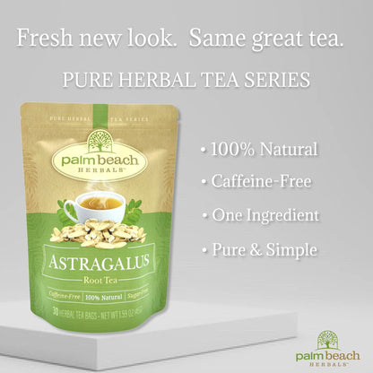 Astragalus Root Tea - Pure Herbal Tea Series by Palm Beach Herbal Tea Company (30 Tea Bags) 100% Natural