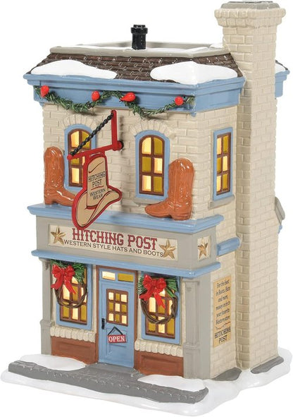 Department 56 Ceramic Snow Village - Lit Hitching Post Building, 8.27 Inch, Multicolor Decor