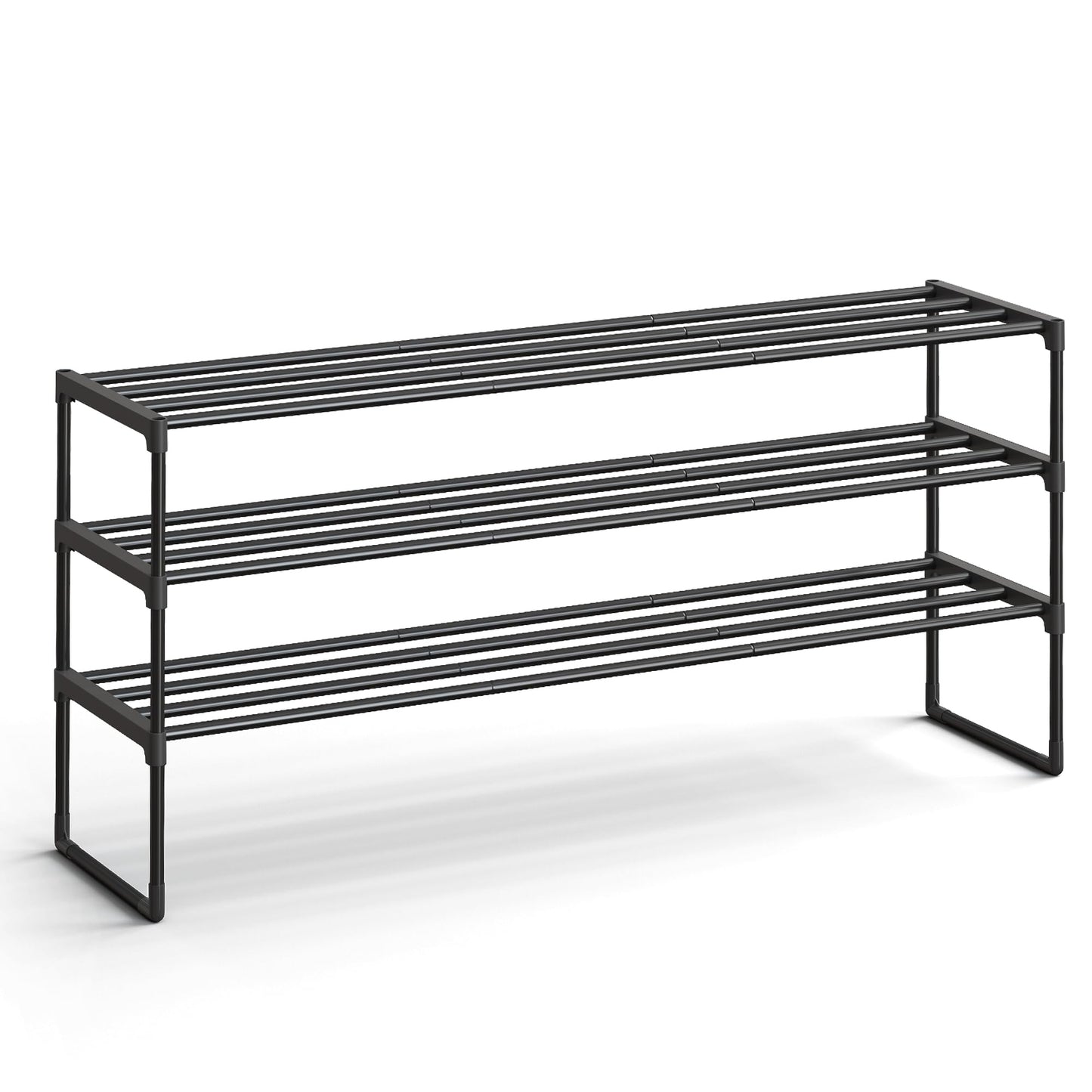 SONGMICS Shoe Rack, 3-Tier Shoe Organizer, Metal Storage Shelf, Upright or Upside Down, for 20-24 Pairs, Stackable, for Entryway, 11.8 x 46.1 x 21.7 Inches, Black ULSA033B01