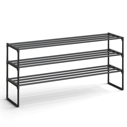 SONGMICS Shoe Rack, 3-Tier Shoe Organizer, Metal Storage Shelf, Upright or Upside Down, for 20-24 Pairs, Stackable, for Entryway, 11.8 x 46.1 x 21.7 Inches, Black ULSA033B01