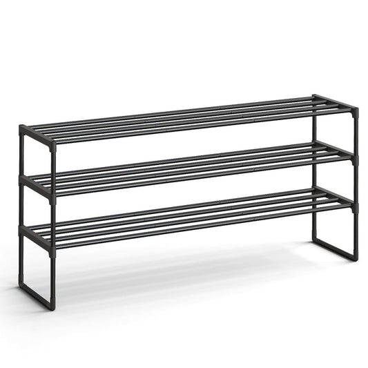SONGMICS Shoe Rack, 3-Tier Shoe Organizer, Metal Storage Shelf, Upright or Upside Down, for 20-24 Pairs, Stackable, for Entryway, 11.8 x 46.1 x 21.7 Inches, Black ULSA033B01