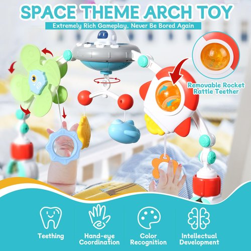 Orzbow Stroller Arch Toy for Baby, Musical Carseat Toys Hanging with Teething, Baby Mobile for Crib Bassinet Car Seat and Bouncer, Car Seat Activity Toy for Babies 0-12 Months