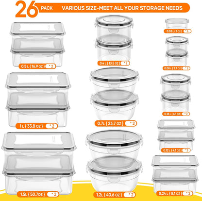 Skiennix 52 PCS Food Storage Containers - Airtight, Leakproof Meal Prep Set | Microwave & Dishwasher Safe