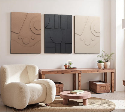 OIUYTOH 3D Textured Abstract Wall Art - Modern Black and Beige Geometric Design | 24x36 In for Living Room, Bedroom, Office