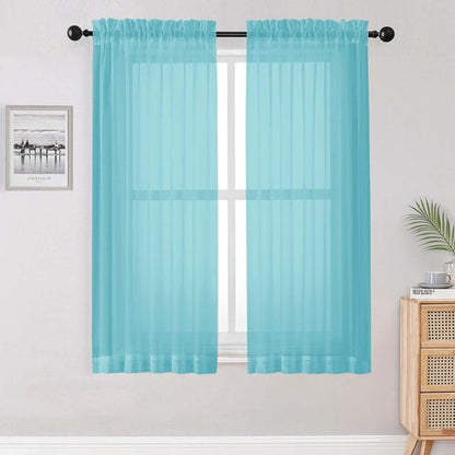OWENIE Sheer Aqua Curtains for Bedroom Living Room 63 Inch Length 2 Panels Set, Modern Soft Solid Light Filtering Sheer Curtains for Dining Room, Rod Pocket Window Treatments, Aqua, 42" Wx63 L