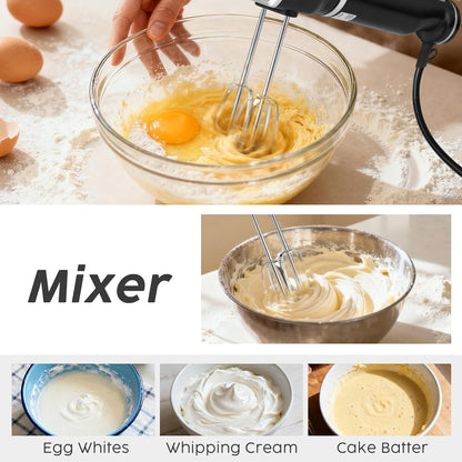 Skiennix 2-In-1 Hand Mixer & Immersion Blender - Portable Electric Handheld Mixer with Beater & Blending Cup for Smoothies, Baby Food, Baking & Soup