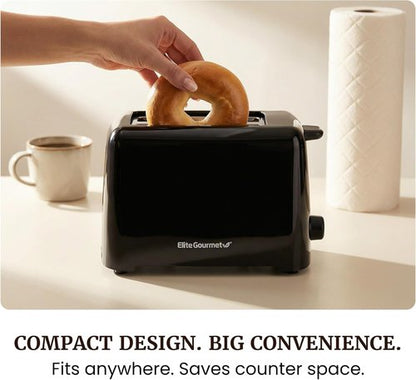 Elite Gourmet 2-Slice Toaster - Cool Touch Design, 6 Browning Levels, Extra Wide Slots for Bagels, Black