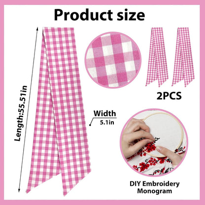 Regine Switzerland Christmas Wreath Sash - Pink Plaid Burlap Decor for Front Door | 2 Pieces