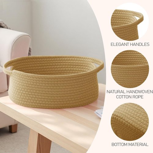 JMvicyroam Woven Basket - Small Rope Storage Bin with Handles | Perfect Organizer for Shelves & Closets