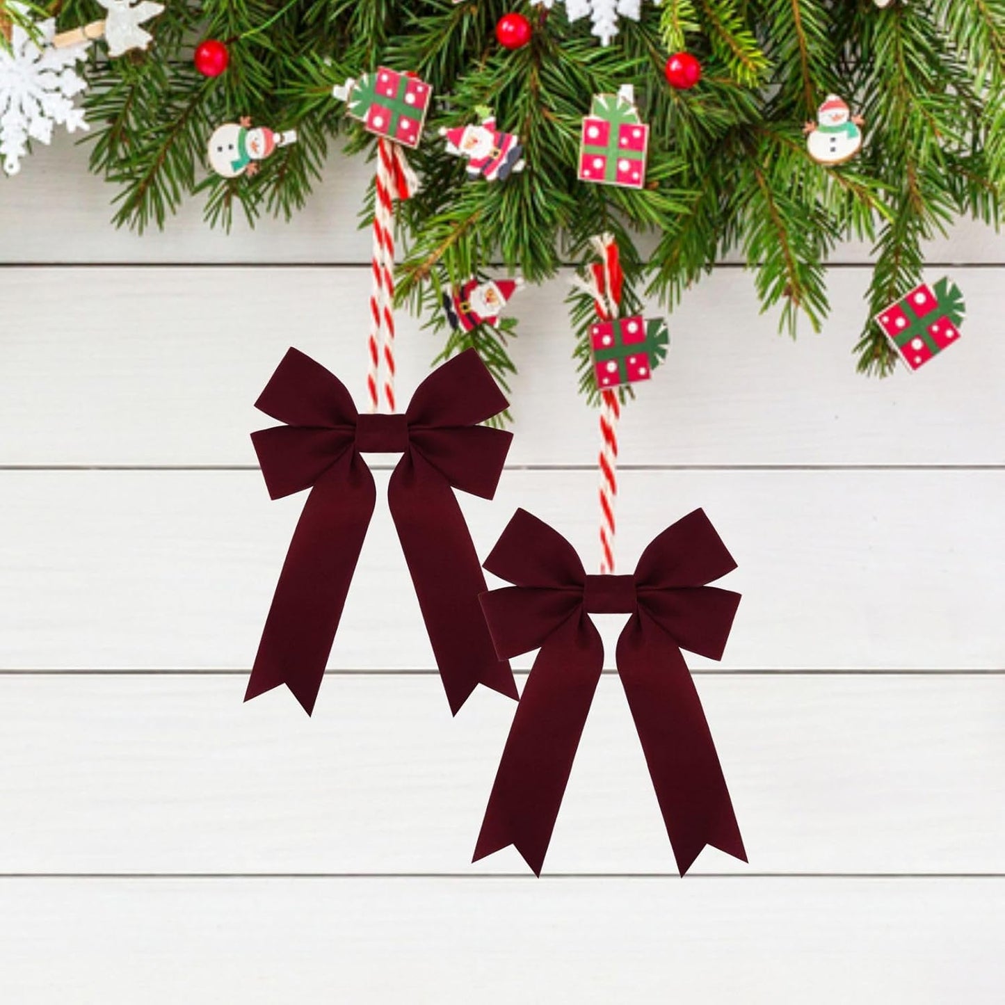 Meseey Burgundy Velvet Ribbon Bows - 12 Pcs for Christmas Wreaths & Gift Wrapping Decor