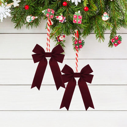 Meseey Burgundy Velvet Ribbon Bows - 12 Pcs for Christmas Wreaths & Gift Wrapping Decor