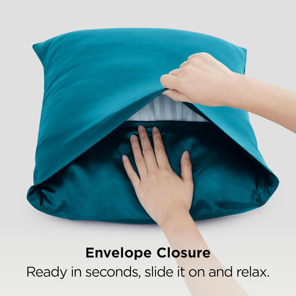 Bedsure Satin Pillowcases - Luxurious Silk-Like Queen Size Set of 2 | Teal, 20x30 Inches, Envelope Closure