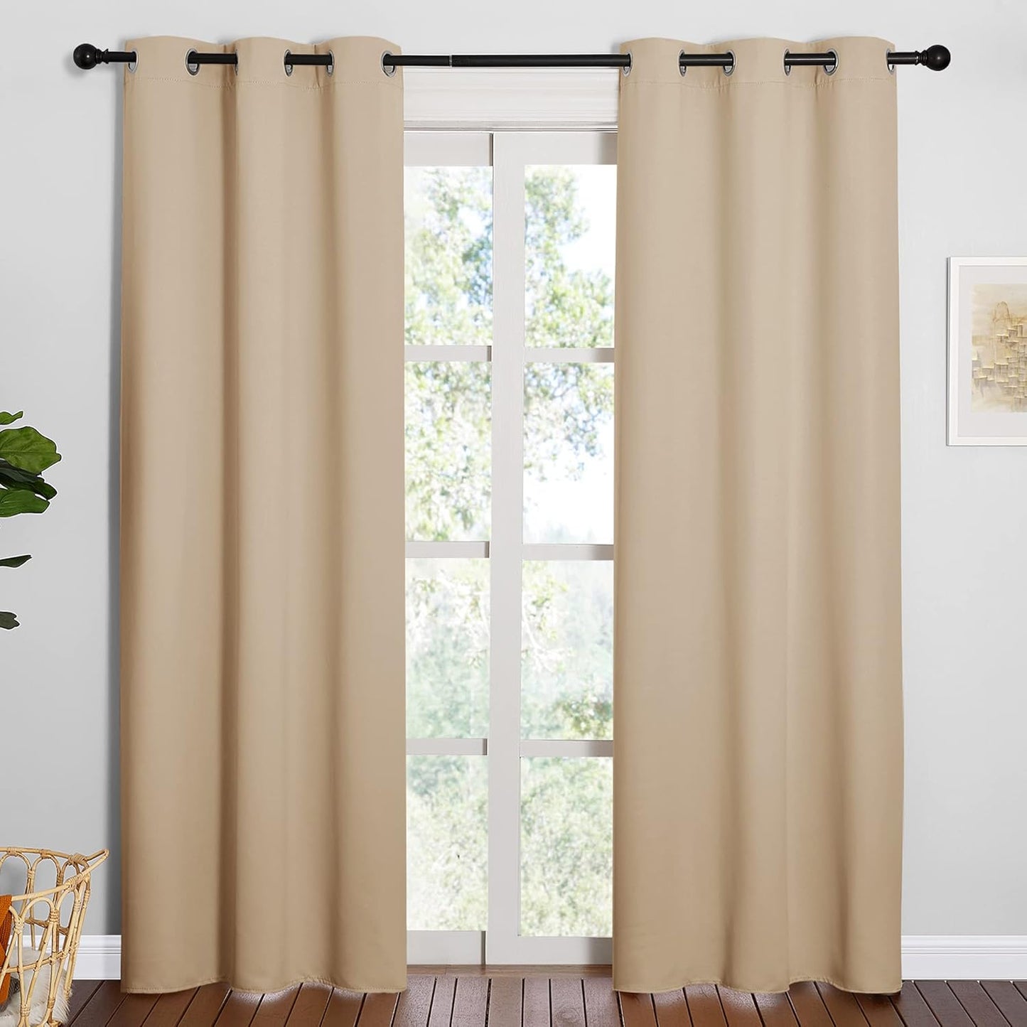 NICETOWN Thermal Insulated Eyelet Top Room Darkening Curtains - 2 Panels, W42 x L84 inches, Biscotti Beige