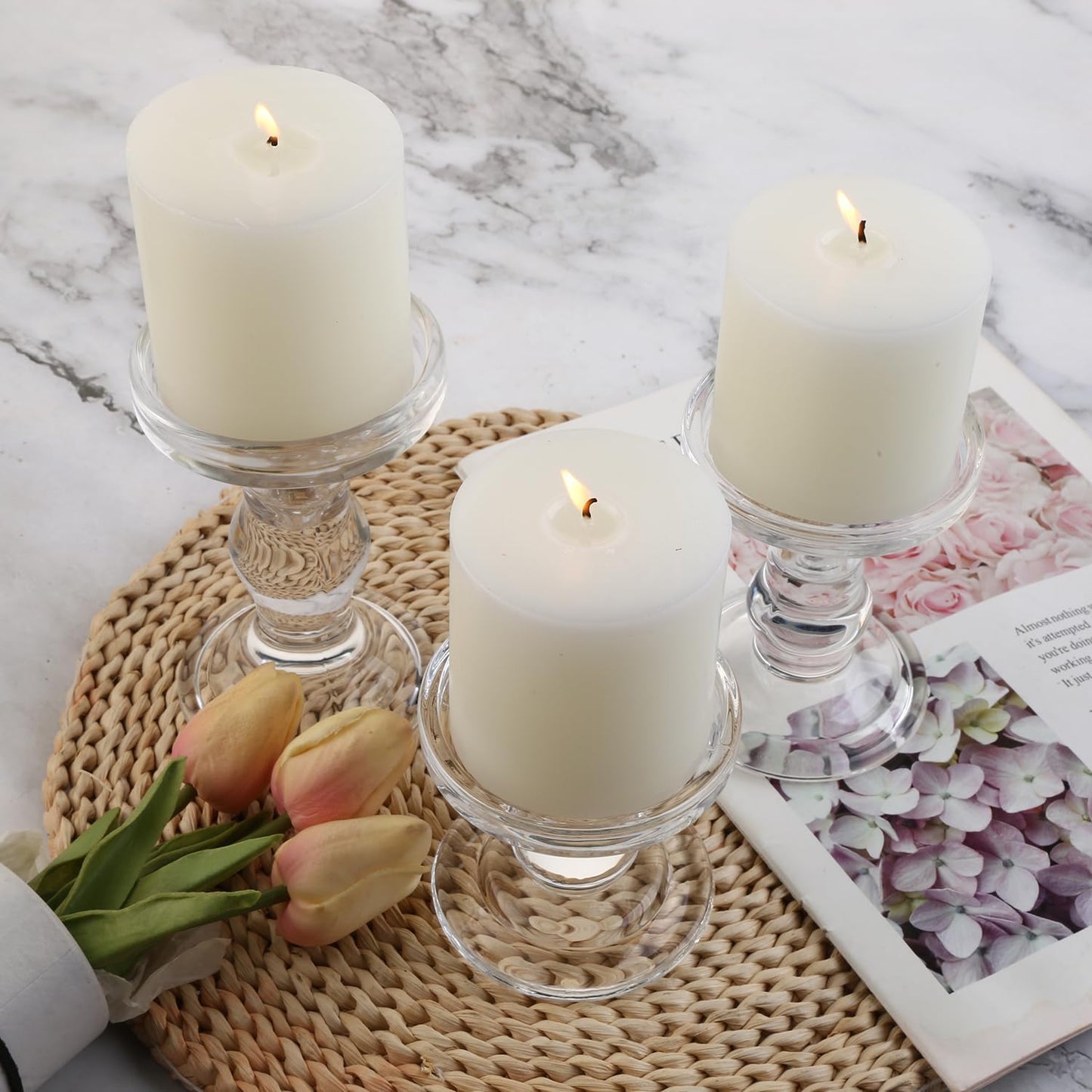 Skiennix 6-Piece Glass Candlestick Set - Elegant Crystal Candle Holders for Weddings & Decor | Clear
