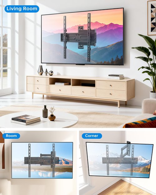 Full Motion TV Wall Mount for Most 32-55 inch TVs up to 66 lbs, Rotation, Swivel, Tilt Articulating Wall Mount Bracket with Magnetic Level and Cable Storage for Corner Living Room Max VESA 400x400mm