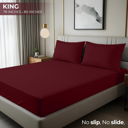Utopia Bedding King Fitted Sheet - Soft Microfiber with Deep Pockets - Fade Resistant - Burgundy