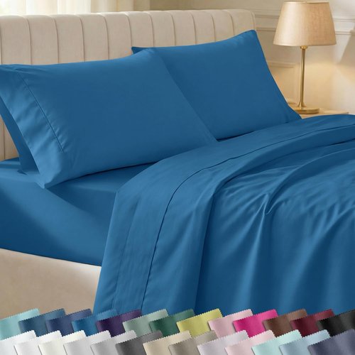 California Design Den Twin XL Cotton Sheet Set - 100% Soft, 400 Thread Count, Silky Smooth Sateen, Cobalt Blue