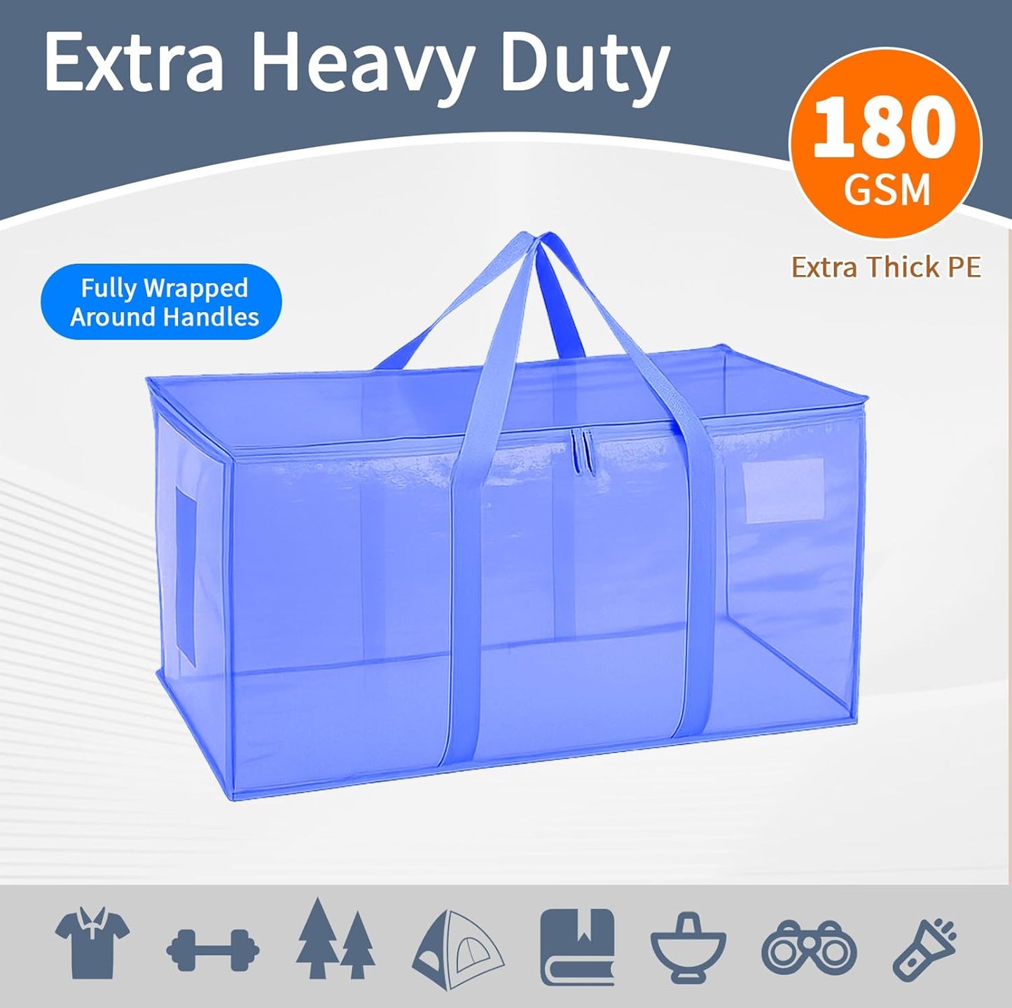Skiennix Extra Large Heavy Duty Moving Bags - Waterproof Storage Totes with Zippers & Handles | 6 Pack (Blue)
