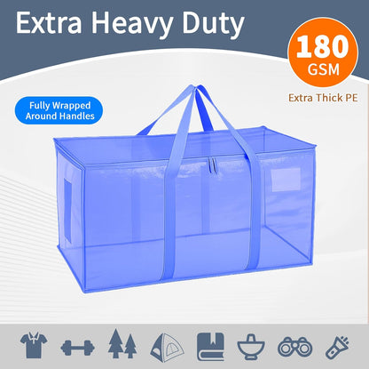 Skiennix Extra Large Heavy Duty Moving Bags - Waterproof Storage Totes with Zippers & Handles | 6 Pack (Blue)