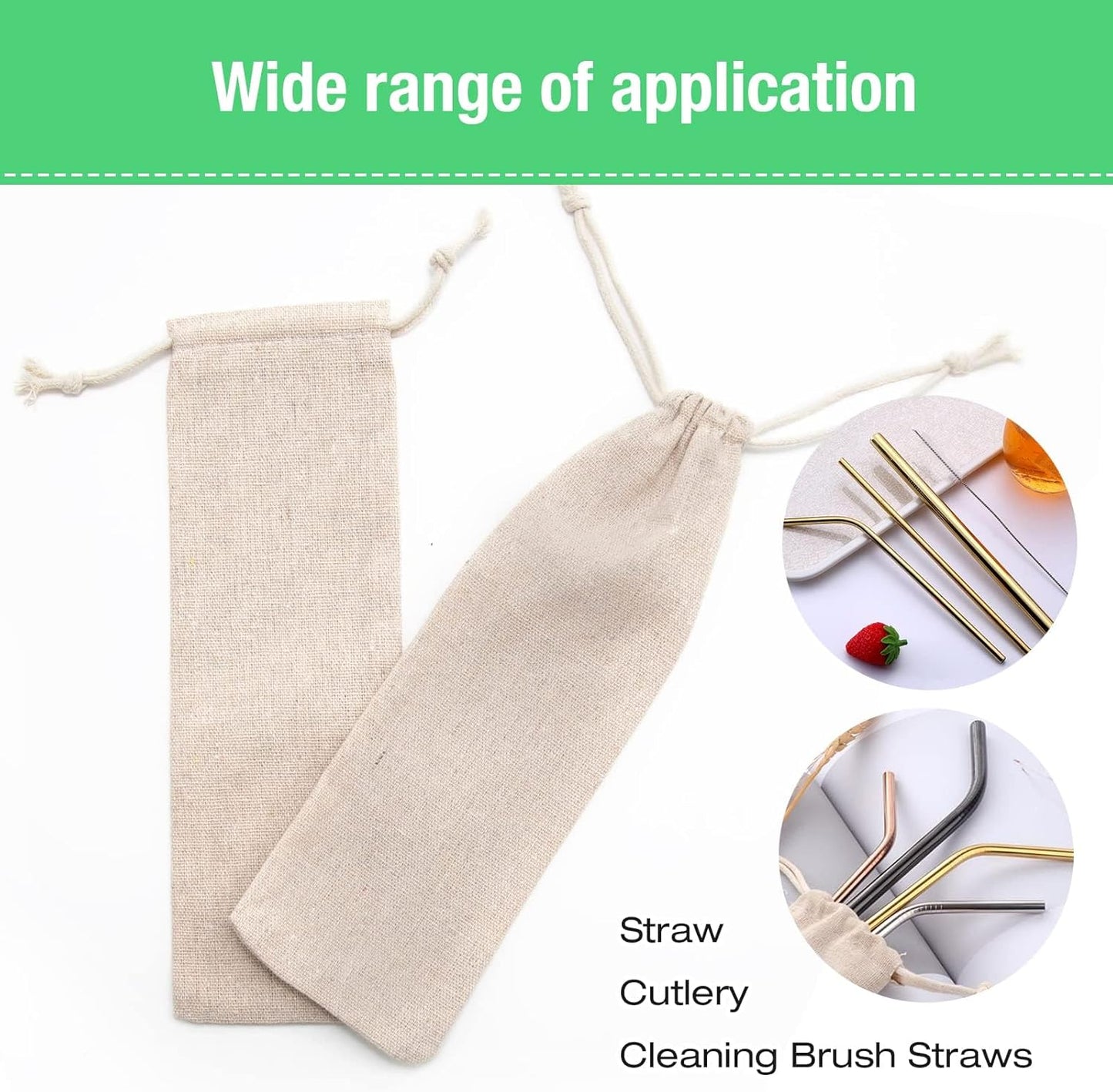 Saihisday Portable Cotton & Linen Pouch Bags - 20 Pcs Reusable Drawstring Cases for Straws & Cutlery