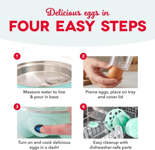 Dash Deluxe Egg Cooker - 3-in-1 Boiler, Poacher & Steamer - Holds 12 Eggs, Aqua - BPA Free & Dishwasher Safe