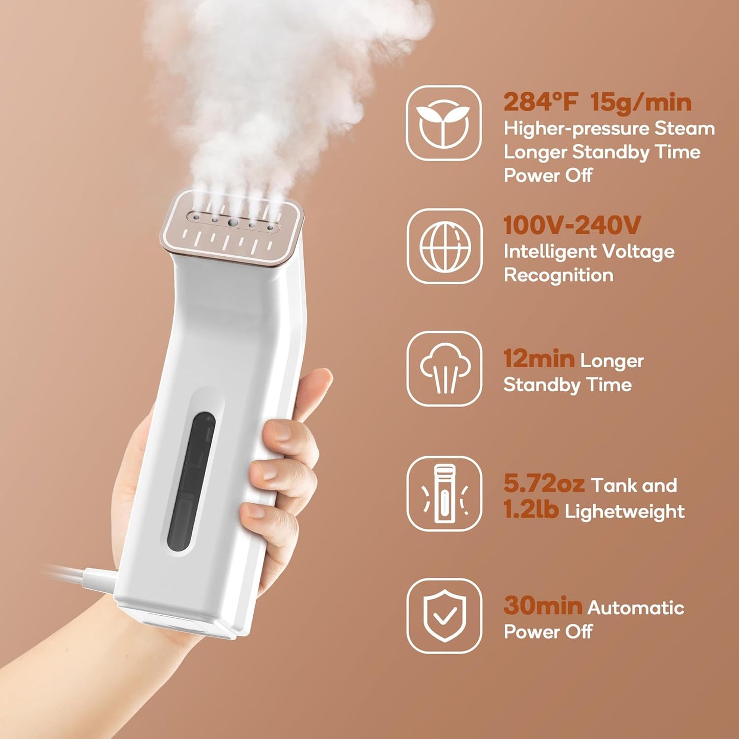 Skiennix Mini Travel Steamer - Dual Voltage 110-240V, 170ml Tank, Lightweight & Portable Wrinkle Remover