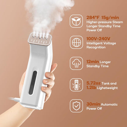 Skiennix Mini Travel Steamer - Dual Voltage 110-240V, 170ml Tank, Lightweight & Portable Wrinkle Remover