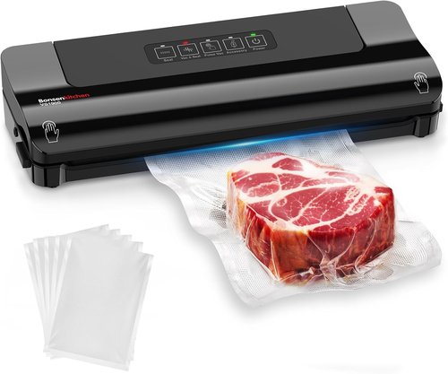 Bonsenkitchen Vacuum Sealer - Multi-Functional Food Preservation System with 5 Bags & Compact Design - Black