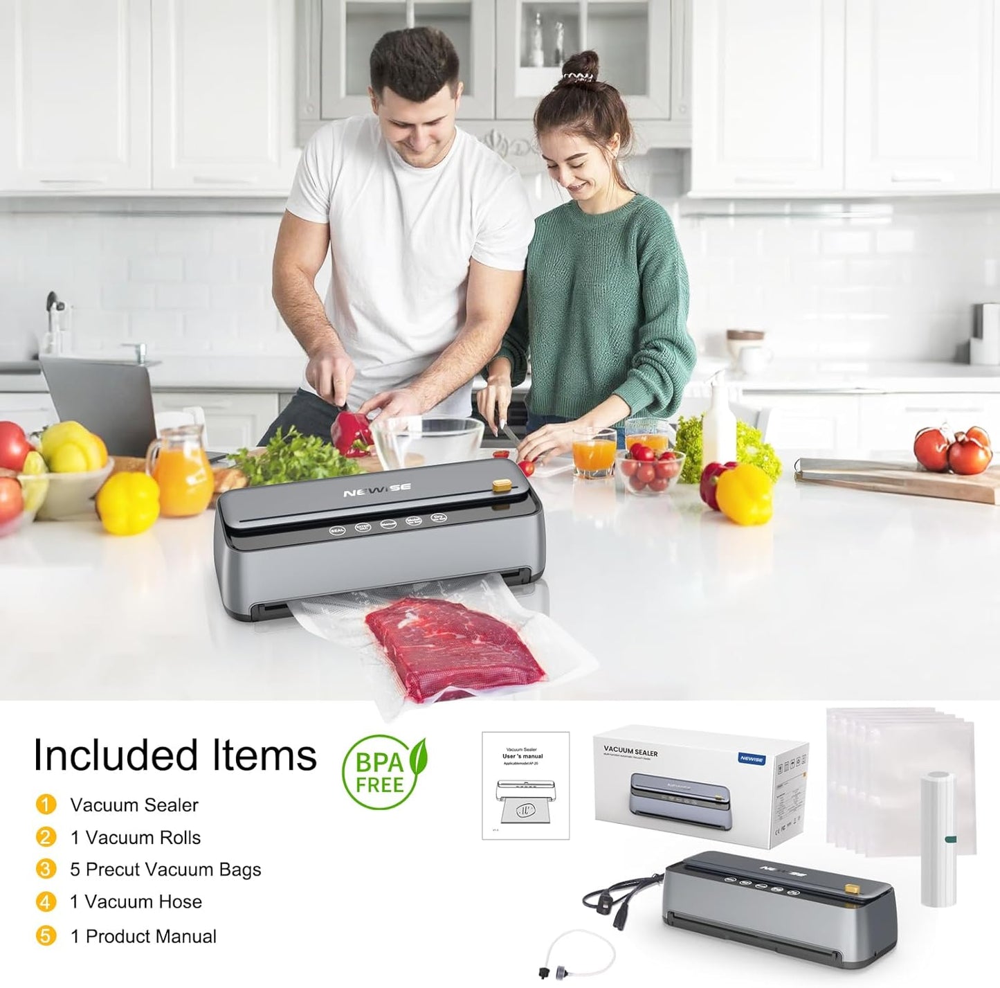 Vacuum Sealer Machine by [Brand Name] - 85Kpa Powerful Food Preservation with Built-in Cutter & Self-Cleaning Mode