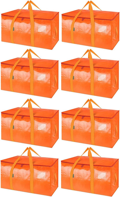 BALEINE 8-Pack Heavy-Duty Moving Bags - Oversized Storage Totes with Reinforced Handles (Orange)