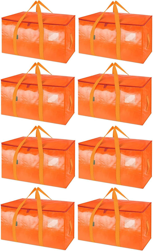 BALEINE 8-Pack Heavy-Duty Moving Bags - Oversized Storage Totes with Reinforced Handles (Orange)