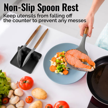 Zulay Kitchen Silicone Utensil Rest with Drip Pad for Multiple Utensils - BPA-Free, Heat-Resistant Spoon Rest & Spoon Holder for Stove Top - Kitchen Utensil Holder for Ladles & Tongs - Black