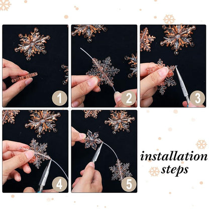 Champagne 45 Pcs Christmas Acrylic Snowflake Ornaments Set - 3 Sizes with Hanging Buckles